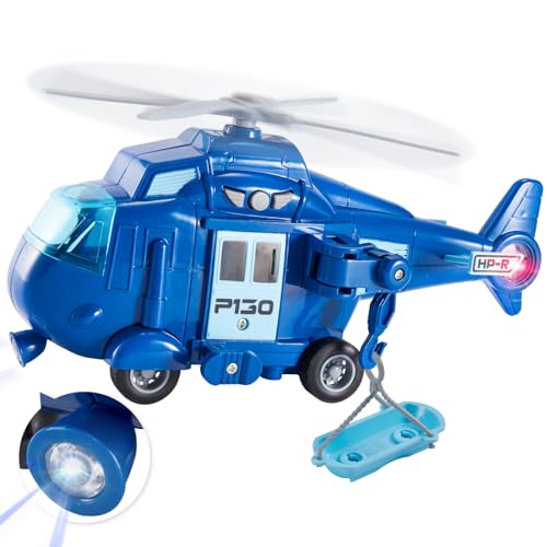 HERSITY Hubschrauber Spielzeug Kinder, Kinderspielzeug ab 3+ Jahre Jungen Polizei Helikopter mit Licht und Sound, Drehpropeller, Flugzeug Blau, Geschenk für Kleinkind 4 5 6 Jahre von HERSITY