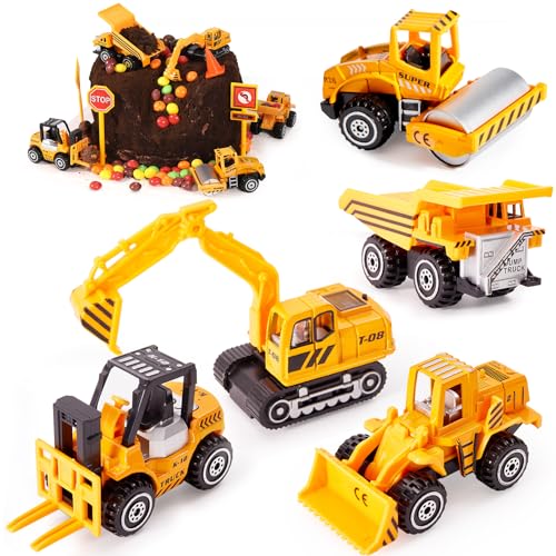 HERSITY Mini Bagger LKW Baufahrzeuge Spielzeug Set Metall Baustellen Fahrzeuge Spielzeugautos Deko für Kinder Jungen 3+ 4 5 Jahre, 5 Pcs von HERSITY