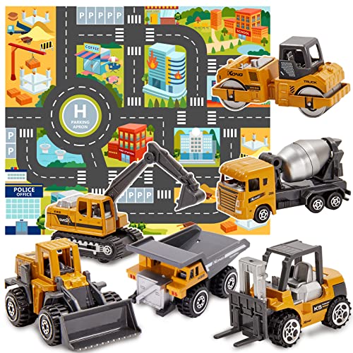 HERSITY Mini Spielzeugautos Metall, Kinder Bagger Kran LKW Sandkasten Spielzeug mit Baustelle Spielmatte, Kuchendeko Geburtstag ab 3 Jahre Jungen Mädchen HERSITY Mini Spielzeugautos Metall, Kinder Bagger Kran LKW Sandkasten Spielzeug mit Baustelle Spielmatte, Kuchendeko Geburtstag ab 3 Jahre Jungen Mädchen von HERSITY