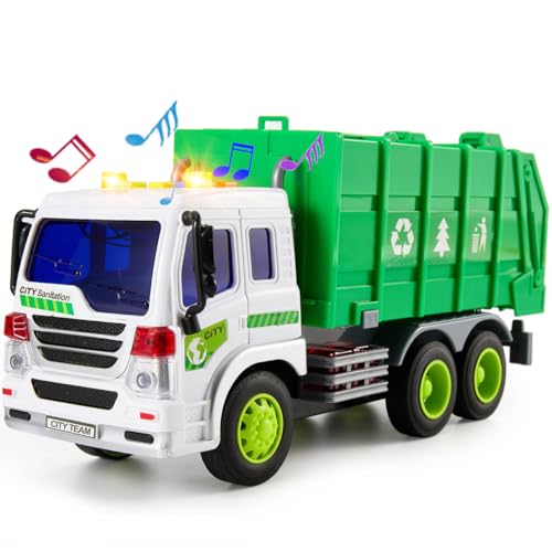 HERSITY Müllauto Spielzeug mit Sound und Licht, 1:16 LKW Müllwagen Grün Autos Fahrzeuge Kinderspielzeug Geschenk für Kinder Jungen 3 4 5 Jahre von HERSITY