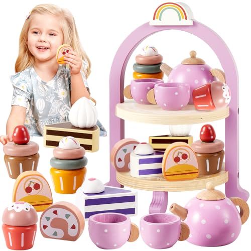 HERSITY Spielküche Zubehör Teeservice Kinder Holz, Tee Set Mädchen mit Dessert Lebensmittel Kinderküche Teekanne Spiel, Teeparty Spielzeug Geschenk für Kleinkinder 3 4 5 Jahren HERSITY Spielküche Zubehör Teeservice Kinder Holz, Tee Set Mädchen mit Dessert Lebensmittel Kinderküche Teekanne Spiel, Teeparty Spielzeug Geschenk für Kleinkinder 3 4 5 Jahren von HERSITY