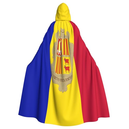 Flagge von Andorra Hexenkostüm - Horror Halloween Kostüm mit Kapuze Umhang für Herren, perfekt für Cosplay und Partys von HERTqwop