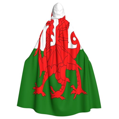 Flagge von Wales Hexenkostüm - Horror Halloween Kostüm mit Kapuze Umhang für Herren, perfekt für Cosplay und Partys von HERTqwop
