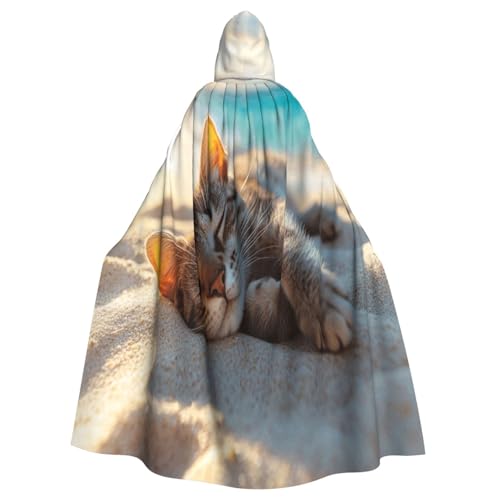 Katzen am Strand Hexenkostüm - Horror Halloween Kostüm mit Kapuze Umhang für Herren, perfekt für Cosplay und Partys von HERTqwop