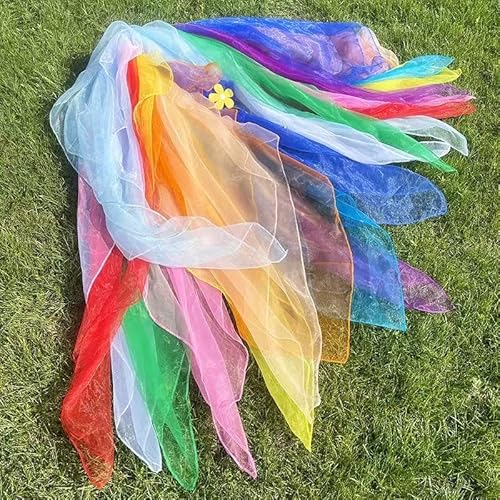 HERZWILD 24 Stück Square Jongliertücher Tanz Tücher Bunte Chiffontücher Bunte Tücher 60 x 60 cm Seidentücher für Kindergarten Kindershow Sensorisches Jonglieren Tanzen (bunt-24pcs) von HERZWILD