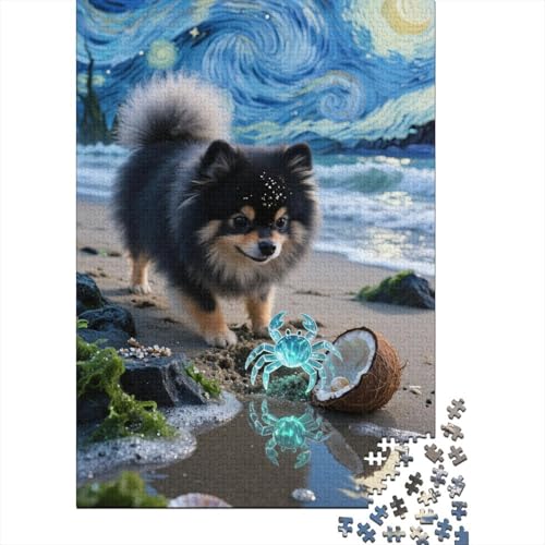 Pomeranian Puppy Puzzles 1000 Teile Schwer Puzzle Spielzeug Lernspiel Impossible Cartoon Art Herausforderungsspielzeug Für Erwachsene Und Kinder in Bewährter 1000pcs (75x50cm) von HESHS