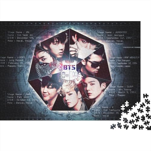 Premium BTS Kpop Boys 500 Teile Puzzle Aus Holz Star - Herausforderndes Geschicklichkeitsspiel Für Erwachsene, Entspannende Wandkunst, Hochwertiges Geschenk 500pcs (52x38cm) von HESHS