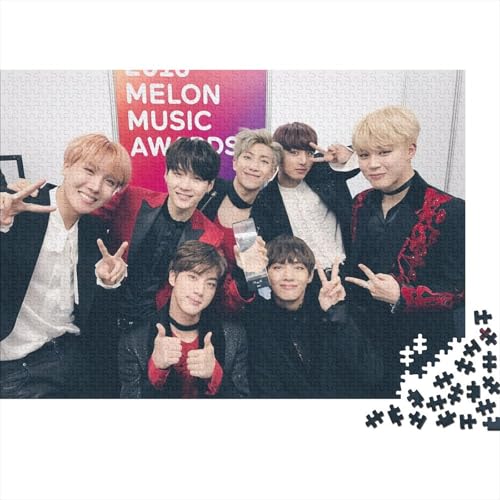 Star 500 Teile Puzzle Für Erwachsene - Schwieriges Holzlegespiel, Mentales Training,BTS Kpop Boys Bunte Fliesen Dekoration, Familientaugliches Geschenk 500pcs (52x38cm) von HESHS