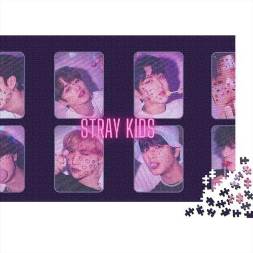 Stray Kids Holz Puzzle 500 Teile Für Erwachsene - Unmögliches Legespiel, Stressabbau Spielzeug,Star Premium Home Dekoration, 500pcs (52x38cm) von HESHS