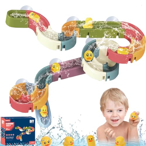 Kugelbahn Badewannenspielzeug Set, 34 Teile, Badespielzeug für Kinder ab 3 Jahre, Geschenk für Jungen und Mädchen von HETITU