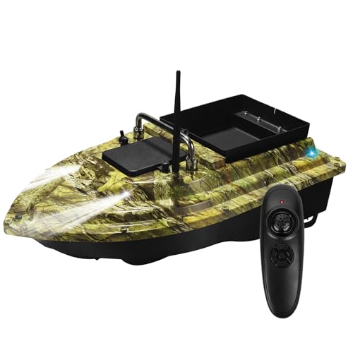 HEVMEVENI Köderboot zum Karpfenangeln mit 2 kg Tragkraft, Tempomat, Nachtlichtern, Warnung bei niedrigem Batteriestand – ideal für genaue Köderlieferung (Camo Green) von HEVMEVENI