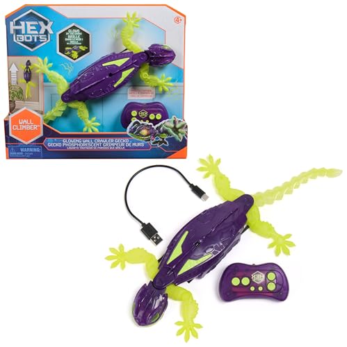 HEX BOTS Wandflitzer Gecko – Ferngesteuerter RC-Gecko mit LED-Augen & Glow-in-The-Dark-Beinen, klettert an Wänden & Decken, realistische Bewegungen, inkl. Fernbedienung, für Kinder ab 4 Jahren von HEX BOTS