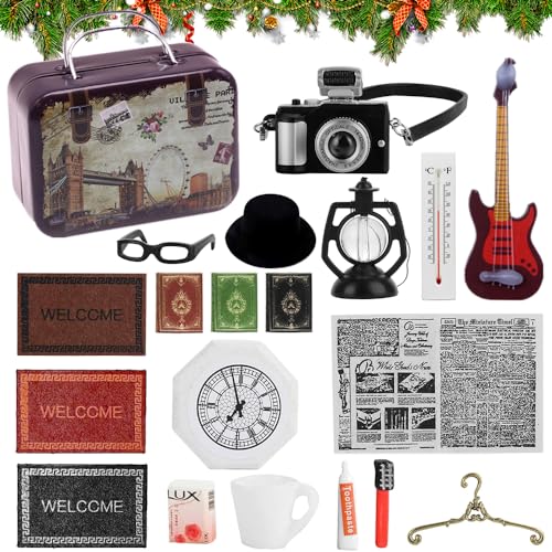 20 PCS Wichtel Koffer Set, Wichtel Zahnbürste, Zahnpasta, Puppenhaus Zeitung, Wichtel Brille, Miniatur Bücher Deko, Kamera Miniatur Deko, Gitarre, Seife, Puppenstubenzubehör, Zubehör Wichtel 20 PCS Wichtel Koffer Set, Wichtel Zahnbürste, Zahnpasta, Puppenhaus Zeitung, Wichtel Brille, Miniatur Bücher Deko, Kamera Miniatur Deko, Gitarre, Seife, Puppenstubenzubehör, Zubehör Wichtel von HEYIDAMAI