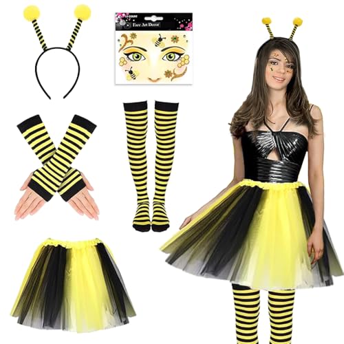 Bienenkostüm Erwachsene,Damen Tüllrock Gestreifte Bienen,Queen Bee Kostüm Damen,Bienen Kostüm Set,mit Bienen Haarreif,Gestreifte Überkniestrümpfe,Lange Handschuhe,für faschings,Maskerade,Themenparty Bienenkostüm Erwachsene,Damen Tüllrock Gestreifte Bienen,Queen Bee Kostüm Damen,Bienen Kostüm Set,mit Bienen Haarreif,Gestreifte Überkniestrümpfe,Lange Handschuhe,für faschings,Maskerade,Themenparty von HEYIDAMAI