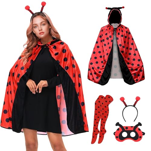 Marienkäfer Kostüm Damen, Marienkäfer Umhang Erwachsene, Marienkäfer Cape Erwachsene, Lady Bug Kostüm Damen, Karnevals Marienkäfer Cape mit Kapuze, für Karneval Cosplay, Fasching, Mottoparty Marienkäfer Kostüm Damen, Marienkäfer Umhang Erwachsene, Marienkäfer Cape Erwachsene, Lady Bug Kostüm Damen, Karnevals Marienkäfer Cape mit Kapuze, für Karneval Cosplay, Fasching, Mottoparty von HEYIDAMAI