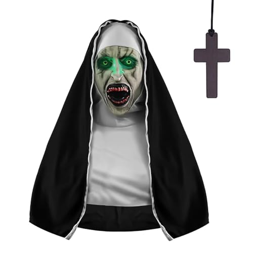 The Nun Maske Horror, Halloween Maske The Nun, Gruselige Masken,mit Grünes Licht und Kreuz-Halskette, Halloween Maske Nonne Cosplay Kostüm Gruselige Halloween Deko, Perfekt für Horror-Enthusiasten The Nun Maske Horror, Halloween Maske The Nun, Gruselige Masken,mit Grünes Licht und Kreuz-Halskette, Halloween Maske Nonne Cosplay Kostüm Gruselige Halloween Deko, Perfekt für Horror-Enthusiasten von HEYIDAMAI