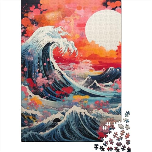 Japanische Wellen Puzzle 1000-teilige Schwer Puzzle Spielzeug Lernspiel Impossible Herausforderung Spielzeug Für Erwachsene Und Kinder Ab 12 Jahren 1000pcs (75x50cm) von HEYLInUP