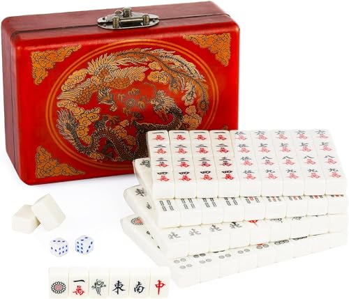 HEYOUTH Mahjong,Mahjong Mahjong Set,Tragbares traditionelles chinesisches Mini-Mahjong-Spiel mit 144 Steinen für Familienspiel Party Freunde Partyspiel Tabletop Spiel Brettspiel von HEYOUTH