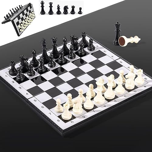 Schachbrett,Schachspiel,Chess,Schwarz und Weiß-25 * 25cm 2 in 1 Magnetischem Einklappbar Schachbrett Schach Tragbar und einfach zu benutzen,für Kinder ab 6 Jahre Familie Geschenk Reisen von HEYOUTH