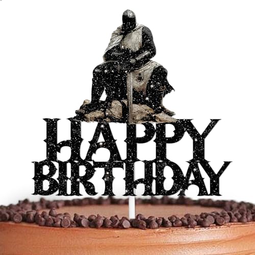 Schwarzer Glitzer-Kuchenaufsatz "Cheer to Medieval Soldier" Themen-Dekoration, Zubehör für Männer und Jungen, Happy Birthday Party Dekorationen Schwarzer Glitzer-Kuchenaufsatz "Cheer to Medieval Soldier" Themen-Dekoration, Zubehör für Männer und Jungen, Happy Birthday Party Dekorationen von HEYUWING