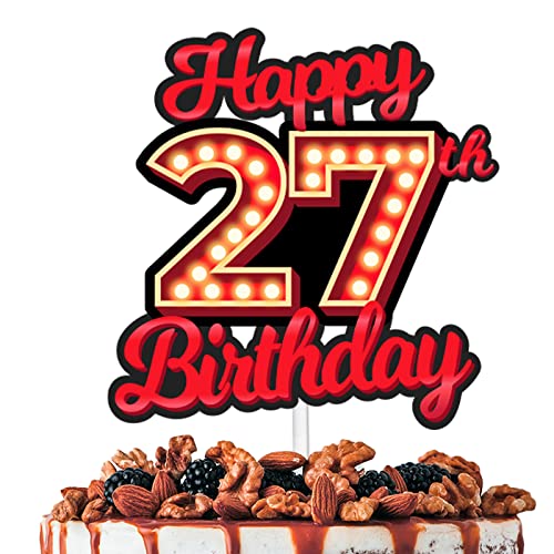 Tortenaufsatz zum 27. Geburtstag, fluoreszierend, blinkend, Nachtclub, Thema, Dekoration, Frau, Mann, Happy Birthday, Party-Dekorationen, roter Glitzer von HEYUWING