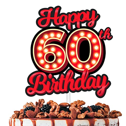 Tortenaufsatz zum 60. Geburtstag, fluoreszierend, blinkend, Nachtclub, Thema, Dekoration, Frau, Mann, Happy Birthday, Party-Dekorationen, roter Glitzer von HEYUWING
