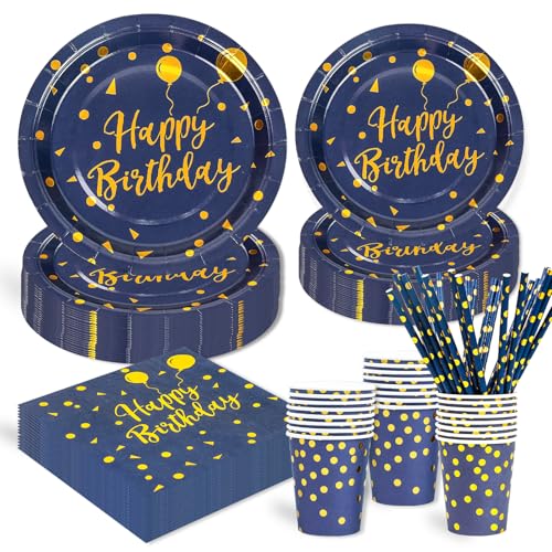 125 Stück Blau und Gold Partygeschirr Party Set ,Happy Birthday Deko Partyzubehör Pappteller für Geburtstagsdeko Junge Mädchen Partys 25 Gäste 125 Stück Blau und Gold Partygeschirr Party Set ,Happy Birthday Deko Partyzubehör Pappteller für Geburtstagsdeko Junge Mädchen Partys 25 Gäste von HFBOBP