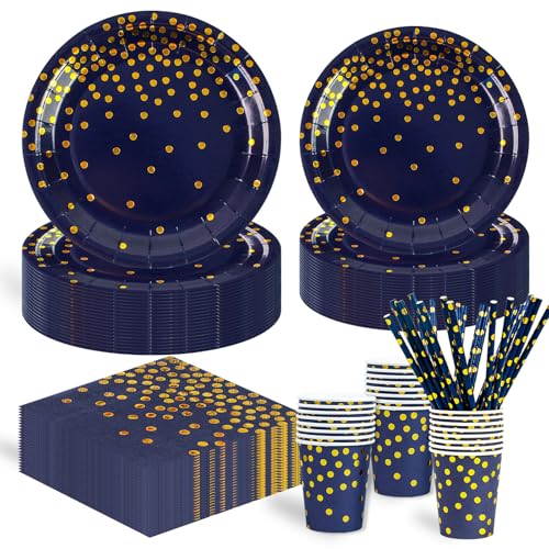 125 Stück BlauGold Kindergeburtstag Party Deko Zubehör Set, Papier Geschirrset einschließlich Pappteller Tasse Strohhalm und Servietten für Hochzeiten Deko Jubiläums 125 Stück BlauGold Kindergeburtstag Party Deko Zubehör Set, Papier Geschirrset einschließlich Pappteller Tasse Strohhalm und Servietten für Hochzeiten Deko Jubiläums von HFBOBP