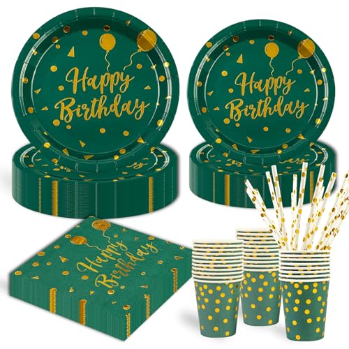 125 Stück Dunkelgrün Partygeschirr Party Set ,Happy Birthday Deko Partyzubehör Pappteller für Geburtstagsdeko Junge Mädchen Partys 25 Gäste 125 Stück Dunkelgrün Partygeschirr Party Set ,Happy Birthday Deko Partyzubehör Pappteller für Geburtstagsdeko Junge Mädchen Partys 25 Gäste von HFBOBP