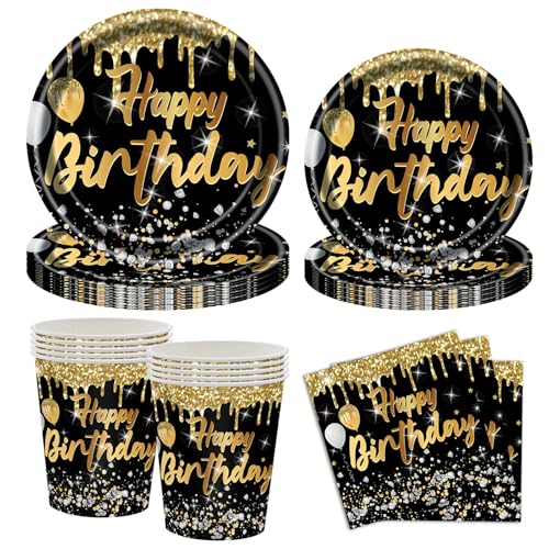 50 Stück Schwarze Gold Partygeschirr Set,Partyzubehör Pappteller Geburtstag Party Deko Set mit Servietten für Geburtstagsdeko Junge Mädchen Partys,10 Gäste 50 Stück Schwarze Gold Partygeschirr Set,Partyzubehör Pappteller Geburtstag Party Deko Set mit Servietten für Geburtstagsdeko Junge Mädchen Partys,10 Gäste von HFBOBP