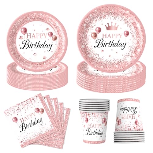 80 Stück Rosegold Partygeschirr, Rosegold Partyteller und Servietten Papierstrohhalme Mädchen Partys Hochzeit Geburtstagsparty Dekorationen für 20 Gäste von HFBOBP