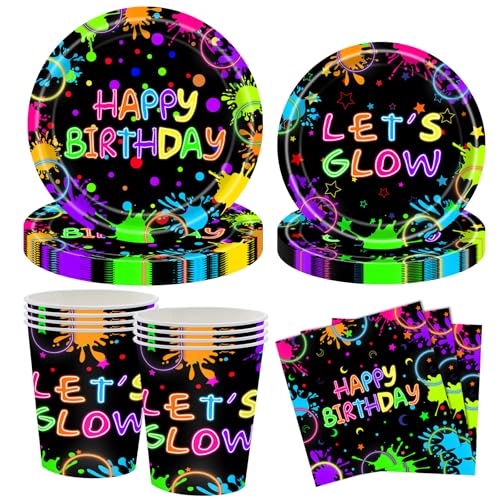 Happy Brithday Neonfarbenes Partygeschirr Set,Bunte Glow Partyteller und Servietten Geburtstag Party Deko Set für Geburtstagsdeko Junge Mädchen Partys,10 Gäste Happy Brithday Neonfarbenes Partygeschirr Set,Bunte Glow Partyteller und Servietten Geburtstag Party Deko Set für Geburtstagsdeko Junge Mädchen Partys,10 Gäste von HFBOBP