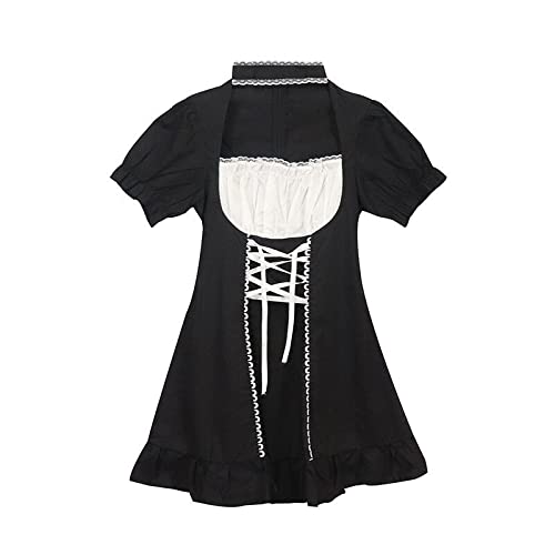 HFFYYQ Damen Dienstmädchenkleid Kawaii Lolita Outfit Französisches Dienstmädchen Kostüm Cosplay Kellnerin Kleid Puffärmel Uniform, Schwarz, L, 0 von HFFYYQ