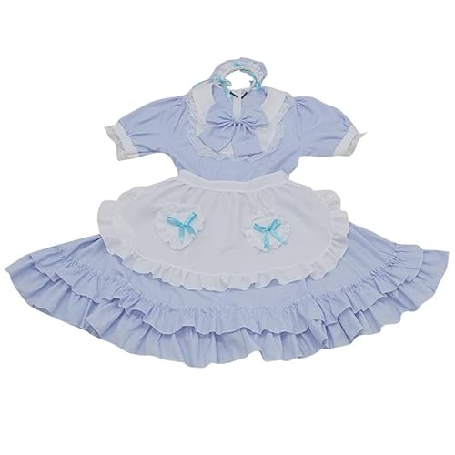 Kawaii Süßes Kleid mit Spitze und Rüschen, Puffärmeln, für Damen, japanisches süßes Mädchen, Gothic, Lolita, blaues Kleid, blau, Medium Kawaii Süßes Kleid mit Spitze und Rüschen, Puffärmeln, für Damen, japanisches süßes Mädchen, Gothic, Lolita, blaues Kleid, blau, Medium von HFFYYQ