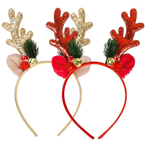 2 StüCk Weihnachten Geweih Haarreif, Geweih-Stirnband mit Glöckchen, Rentier Geweih Stirnband, Glitzer Weihnachten Haarreif, Weihnachts Kopfschmuck Damen, Weihnachts-Stirnbänder, Weihnachts Party 2 StüCk Weihnachten Geweih Haarreif, Geweih-Stirnband mit Glöckchen, Rentier Geweih Stirnband, Glitzer Weihnachten Haarreif, Weihnachts Kopfschmuck Damen, Weihnachts-Stirnbänder, Weihnachts Party von HFMYGS