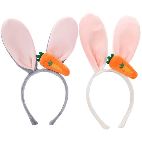 HFMYGS 2 Stück Hasenohren Haarreif, Hasenohren Kostüm, Rabbit Ears Headbands, Hasen Ohren, Plüsch-Hasenohren, Bunny Karotte PlüSch Haarreifen, Osterhasen Hüte Kostüm Zubehör für Kinder Erwachsene von HFMYGS