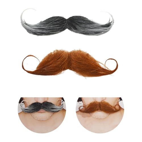 2 Stück Schnurrbart zum Ankleben, Schnauzer zum Ankleben, Fake Mustache, Fake Bart, Schnurrbart Selbstklebend, Bart Kostüm Falscher Bärte, Schnurrbärte Oberlippenbart für Geburtstag Cosplay Kostüm von HFMYGS