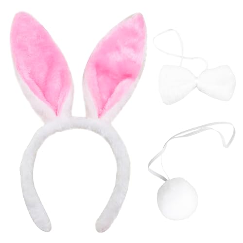 HFMYGS 3 Stück Hasenohren Haarreif, Hasenohren Kostüm, Hasenkostüm Erwachsene, Hasenkostüm Kinder, Hasenohren Braun, Bunny Ohren, Hasen Ohren Plüsch Stirnband Haarbänder Fliege Schwanz von HFMYGS