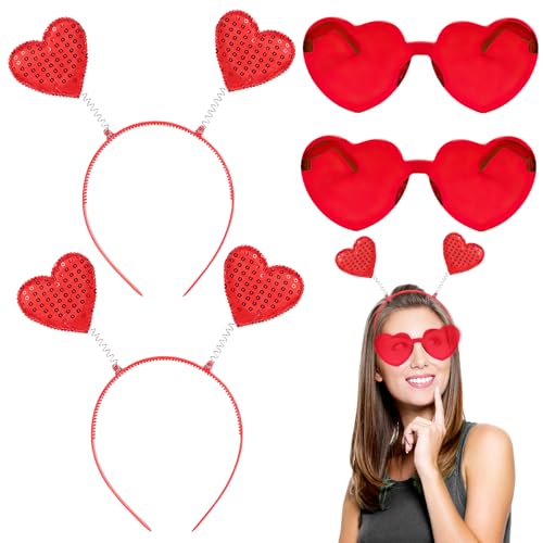 HFMYGS 2 Stück Randlose Herz Brille, 2 Stück Liebe Herz Haarreifen, Amor KostüM Damen, Valentinstag Herz Sonnenbrille Rot, Damen Love Shaped Sunglasses, Für Valentines Party, Faschingsparty HFMYGS 2 Stück Randlose Herz Brille, 2 Stück Liebe Herz Haarreifen, Amor KostüM Damen, Valentinstag Herz Sonnenbrille Rot, Damen Love Shaped Sunglasses, Für Valentines Party, Faschingsparty von HFMYGS