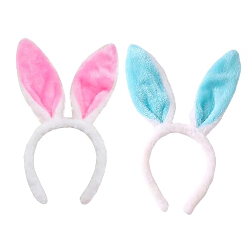 HFMYGS 2 Stück Hasenohren Haarreif, Hasenohren Kostüm, Hasenkostüm Damen, Hasen Ohren, Plüsch-Hasenohren, Plüsch Stirnbänder für Ostern für Ostern Party Hochzeit Geburtstag Kostüm Cosplay(Rosa + Blau) von HFMYGS
