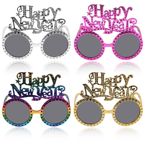 HFMYGS 4 Stück Happy New Year Brillen, Frohes Neues Jahr Brillen, Phantasie Neujahrsparty-Brille, Silvester Brillen, Für Erwachsene Kinder Neujahrsvorräte Deko, Lustige Silvester Brillen Rahmen HFMYGS 4 Stück Happy New Year Brillen, Frohes Neues Jahr Brillen, Phantasie Neujahrsparty-Brille, Silvester Brillen, Für Erwachsene Kinder Neujahrsvorräte Deko, Lustige Silvester Brillen Rahmen von HFMYGS