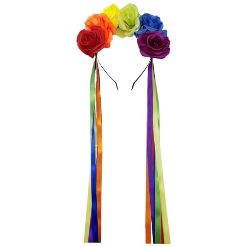 Pride Accessories Blumenkronen-Stirnband, Regenbogen-Blumenstirnband, Gay-Haarbänder mit Regenbogen-Quasten, LGBTQ Gay Pride Day, Halloween, Karneval, Party, Cosplay, Hochzeit, Festivals, Kopfschmuck von HFMYGS