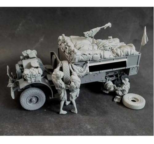 HFVUYAR 1/35 WWII Soldat Resin Modellbausatz unbemalt und unmontiert Resin Figurensatz (3 Personen + mit Gepäck, ohne Auto) //A8D4Z1 von HFVUYAR