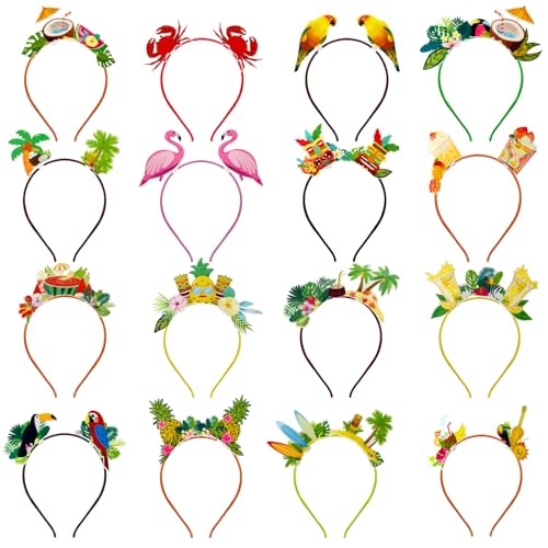 HFYZZ Hawaiianische Party-Stirnbänder aus Filz, Luau-Kopf-Bopper, Palme, Ananas, tropische Stirnbänder für Sommer, Strand, Motto-Partygeschenke, 16 Stück, Mehrfarbig, Einheitsgröße HFYZZ Hawaiianische Party-Stirnbänder aus Filz, Luau-Kopf-Bopper, Palme, Ananas, tropische Stirnbänder für Sommer, Strand, Motto-Partygeschenke, 16 Stück, Mehrfarbig, Einheitsgröße von HFYZZ