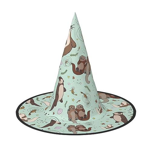 2 Otter-Hexenhut für Damen, breite Krempe, faltbar, spitz, für Halloween-Partys von HGFVY