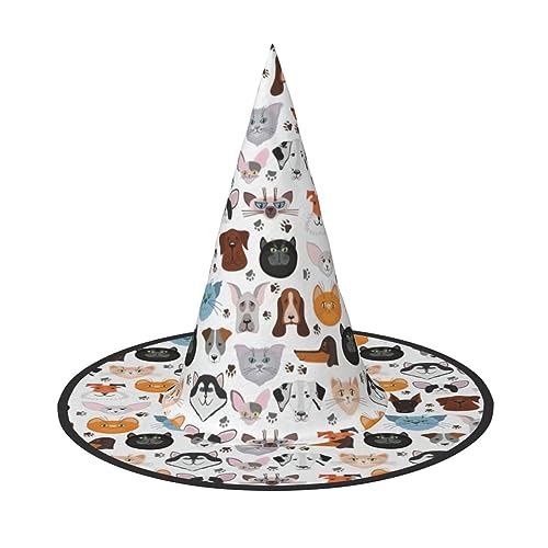 2 Stück Katzen- und Hunde-Beagler, Halloween-Hexenhut für Damen, breite Krempe, faltbar, spitz, Kappe für Halloween-Party von HGFVY