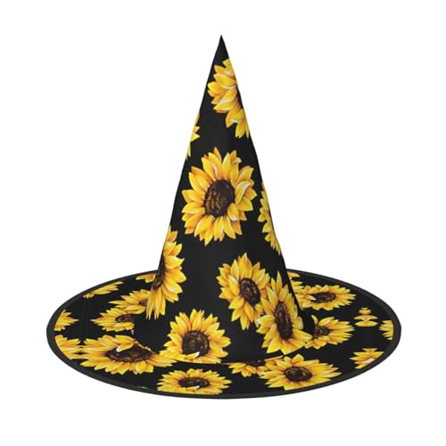 2 Stück Sonnenblumen, Halloween-Hexenhut für Damen, breite Krempe, faltbar, spitz, Kappe für Halloween-Party von HGFVY