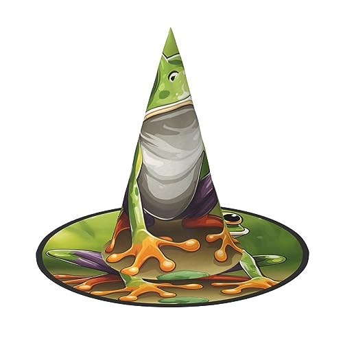 2 x Cartoon-Frosch-Hexenhut für Damen, breite Krempe, faltbar, spitz, Kappe für Halloween-Party von HGFVY