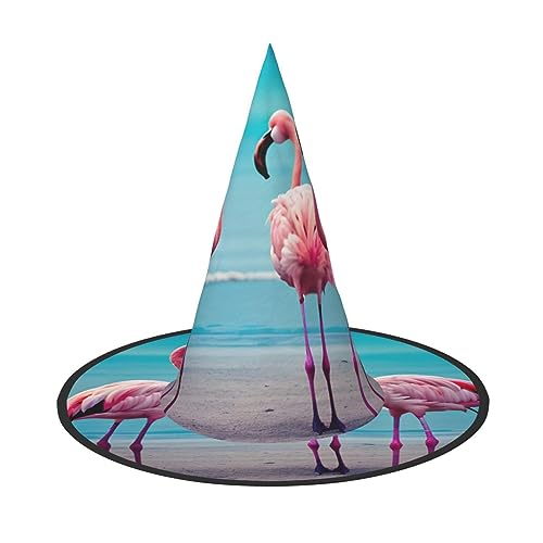 2 x Flamingo-Strand-Hexenhut für Damen, breite Krempe, faltbar, spitz, für Halloween-Partys von HGFVY