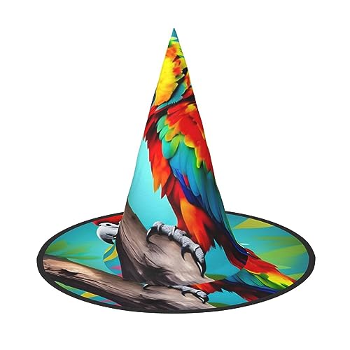 2 x Papageien auf Baum, Halloween-Hexenhut für Damen, breite Krempe, faltbar, spitz, Kappe für Halloween-Party von HGFVY